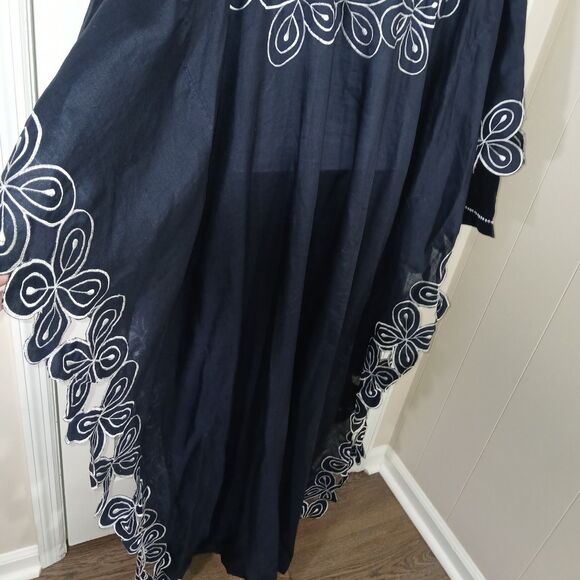 Vintage Ashanti Women Dark Blue African 100% Linen Kimono Kaftan Embroidered OS - Picture 16 of 16